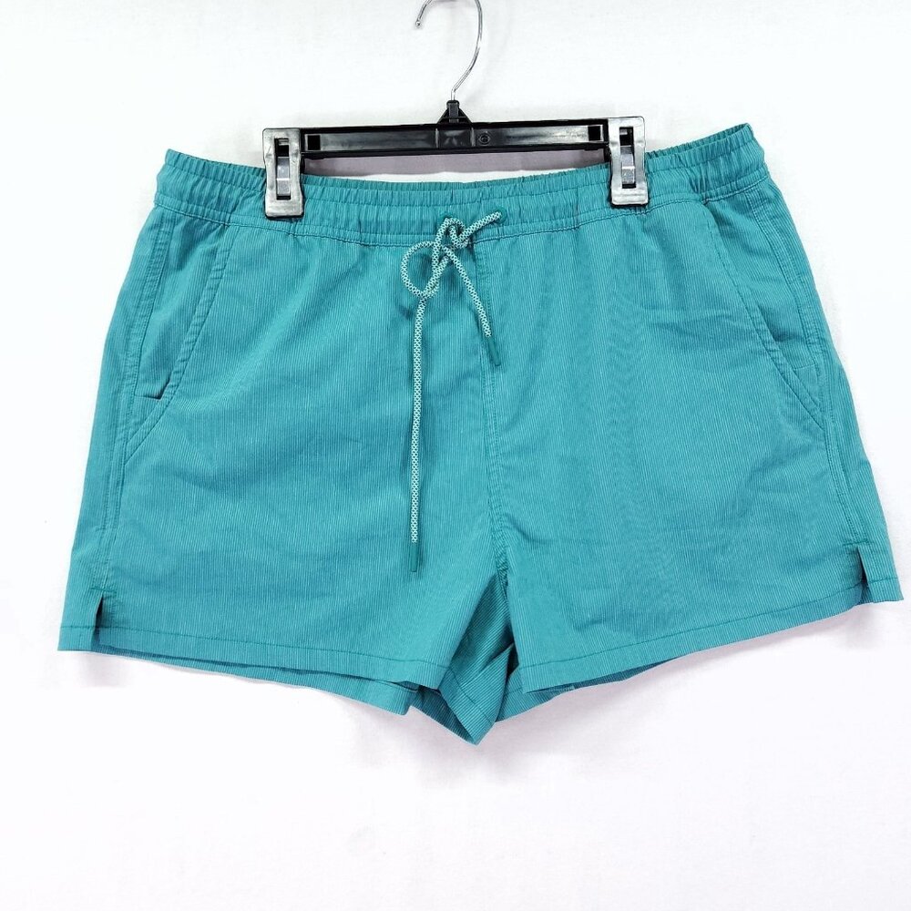 Athleta Womens Medium Marin 2.5 Board Short Teal Pinstripe